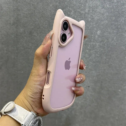 3D Cat Ear Cute Lanyard Magnetic Transparent Case For iPhone 16 15 14 13 12 ProMax Plus 11 Wristband Clear Magsafe Cover