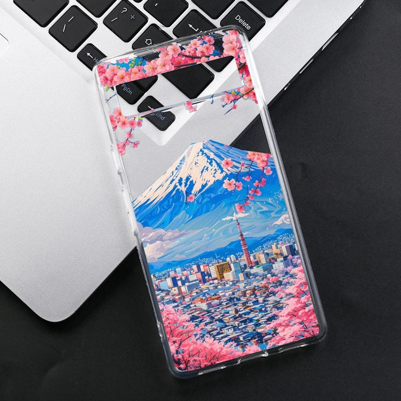 Japan Anime Fuji Mountain Landscape Phone Case For Google Pixel 8A 9 Pro XL 8 Pro 6A 6 7 10 Scenery Clear Soft TPU Cover Fundas