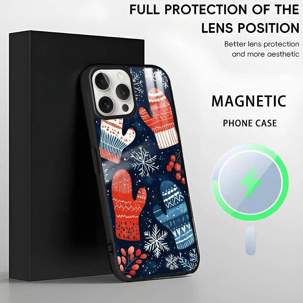 Christmas Gloves phone case for iPhone 17 16 15 14 13 12 11 Pro Max Plus Mini Magsafe Magnetic Wireless Mirror Funda