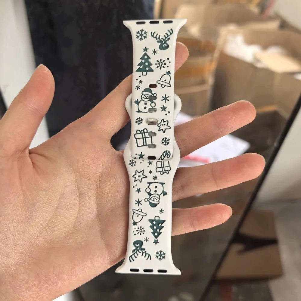 Silicone Christmas Band for Apple Watch Ultra 3-2 Strap 49mm 46mm 41mm 42mm 44mm 45mm Sport Bracelet for iWatch 11 10 9 8 7 6 5