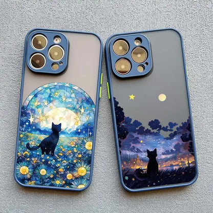 Artistic Black Cat Starry Night Phone Case For iPhone 15 14 13 12 11 Pro Max 12 16 Mini XS X XR 8 7 14 15 Plus Shockproof Shells