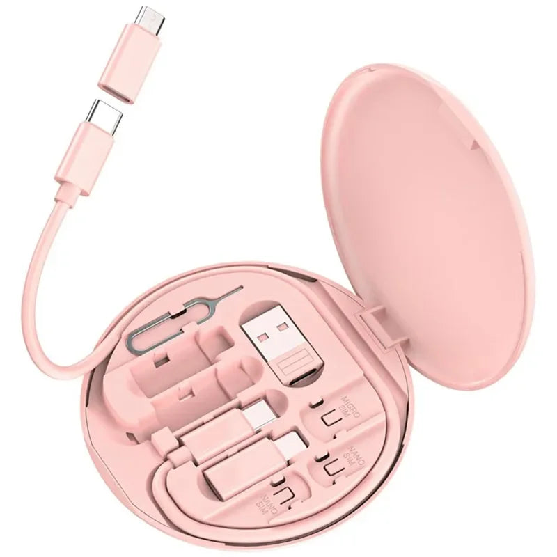 60W Multi Type-C To USB C To Micro USB To Lighting Fast Charging Phone Cable Kit for IPhone 14 13 15 Pro Data Cable Storage Box - covers4phones