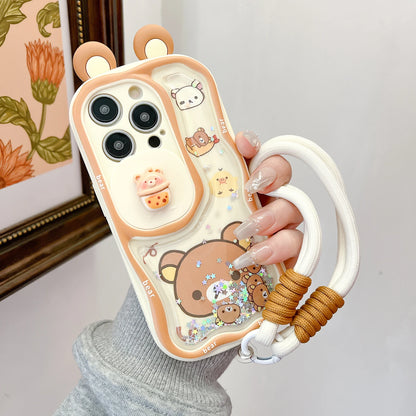 Phone Case For IPhone 17 17Pro 17ProMax 12 13 16 15 14 11 Pro Max Plus Quicksand Ears Rilakkuma Sliding Window Phone Back Cover
