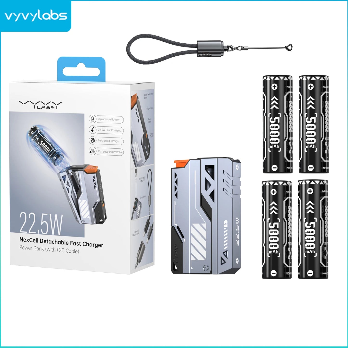 VYVYLABS 30000mAh Detachable CCC Power Bank Fast Charger 22.5W Wireless Portable Charger 21700 PowerBank For iP 17 Spare Battery