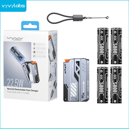 VYVYLABS 30000mAh Detachable CCC Power Bank Fast Charger 22.5W Wireless Portable Charger 21700 PowerBank For iP 17 Spare Battery