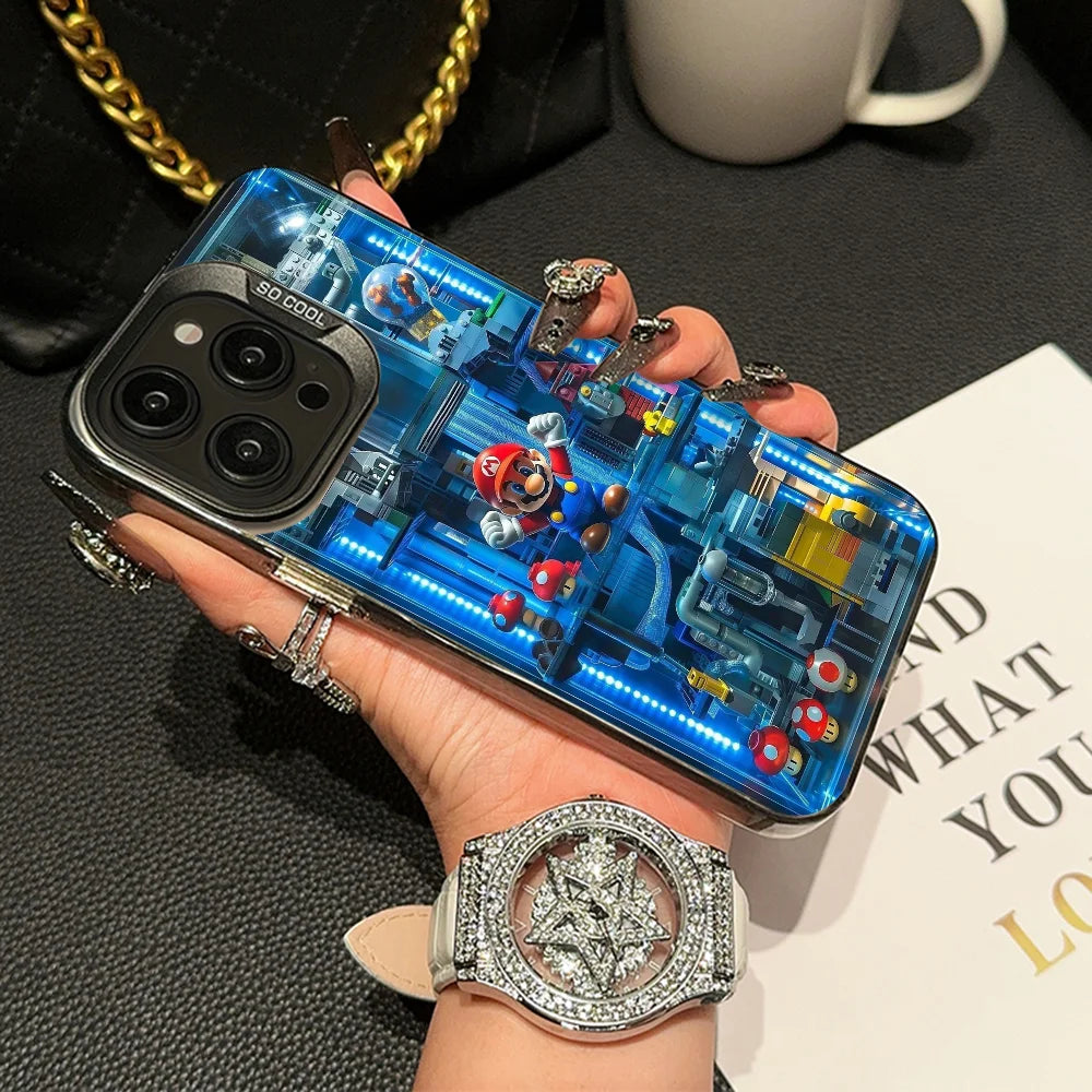 Super M-MarioS Bros Game Phone Case IMD Color Silver Shell For IPhone 16 15 14 13 12 11 Pro Max Plus