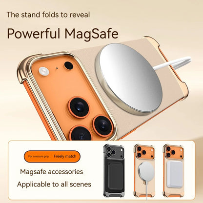 High-End Leather Frameless Magnetic Bracket Phone Case，For IPhone 17 Pro Max 17 Air Magsafe Wireless Charging Protective Cases
