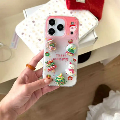 Korean Cute Christmas Tree Santa Claus Gingerbr Phone Case For iPhone 17 16 15 14 Pro Max Lovely Snow Girl Gift Cover