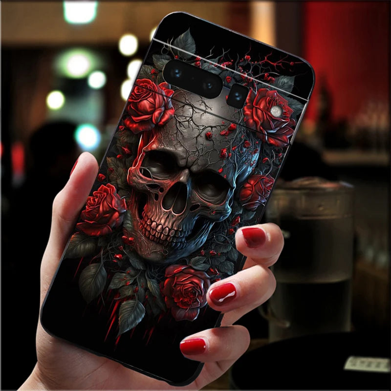 Skull Flower Art Phone Case For Google Pixel 10 9 Pro XL 9A 8 7 6 Pro Pixel 8A 7A 6A Pixel 8 7 6 5