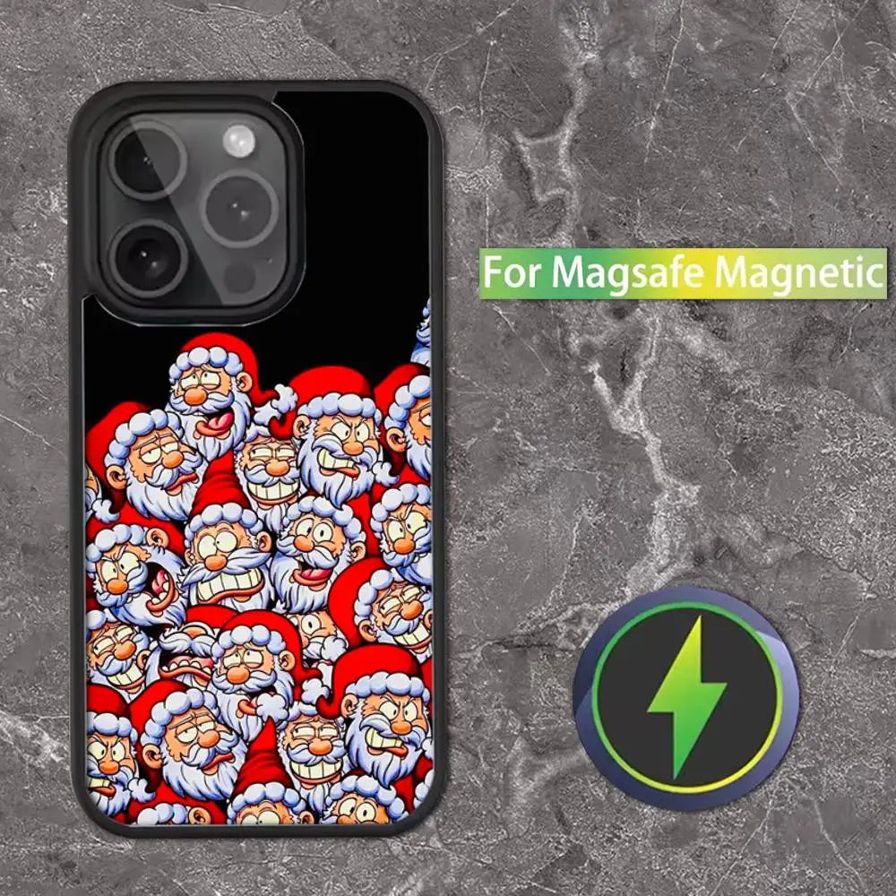 Christmas Santa Claus Phone Case For iPhone 16,15,14,13,12,11,Pro,Max,Plus,Mini,SE Magsafe Magnetic Wireless Charging