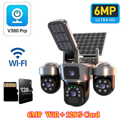 6MP Auto Tracking PTZ Solar Camera Outdoor Wireless, Human Detection PIR WiFi IP Camera with Siren, 2K Solar Powered CCTV