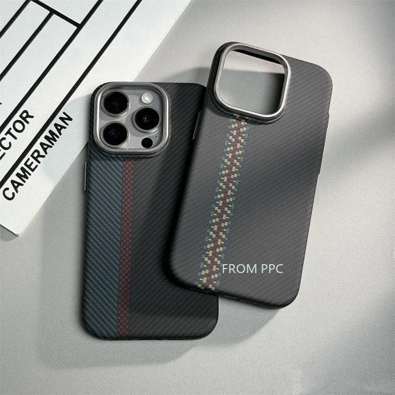 Carbon Fibre MagSafe Cover Case for iPhone 16 14 15 Pro Max Wireless Charging Magnetic Phone Shell Alloy Camera Ring Hard Coque