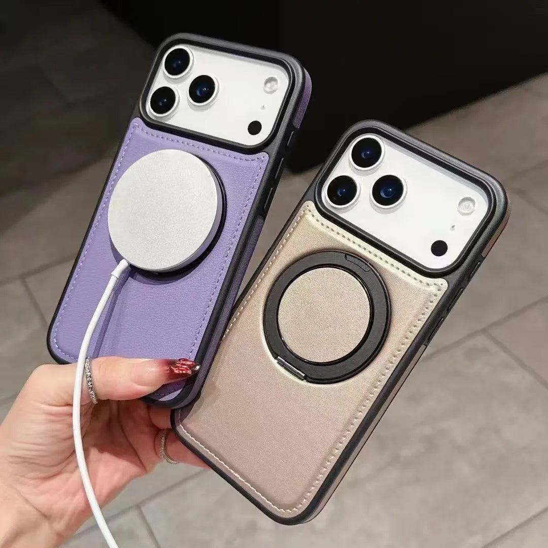 17 ProMax Wax PU Leather Magnetic Charging Phone Case For iPhone 14 15 16 Plus 17 Air 11 12 13 Pro Max 360° Rotating Stand Cover