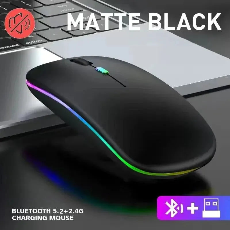 Wireless Mouse Rechargeable Silent LED Backlit Mice PC Laptop Computer Mous 2.4Ghz Receiver Bluetooth Dual Mode Optical Mice - covers4phones