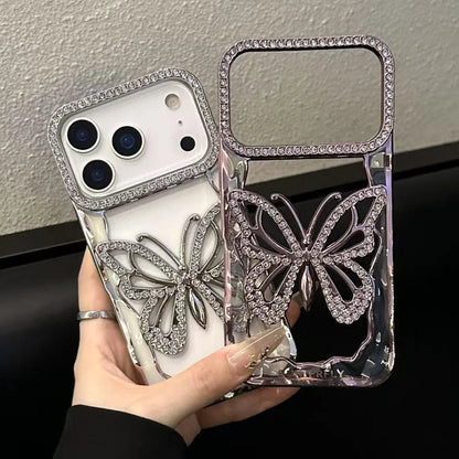 Plating Butterfly Hollow Glitter Diamond Case For iPhone 17 16 15 14 13 Pro Max Plus Bling Sparkling Rhinestone Shockproof Cover