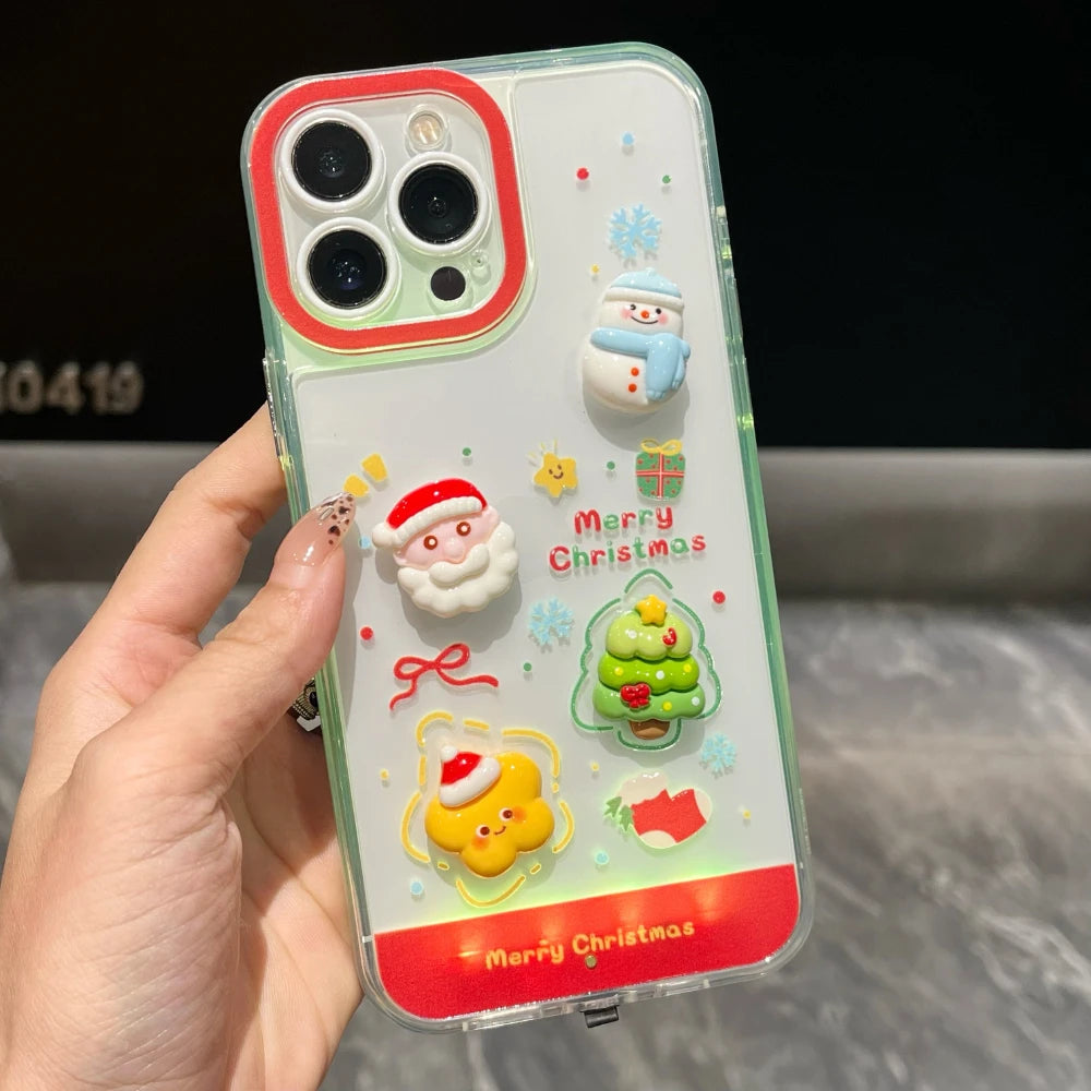 Luminous Call Light Up Flash Christmas Snowman Santa Claus Phone Case For iPhone 15 13 12 11 14 16 17 Pro Max Plus 17AIR Cover