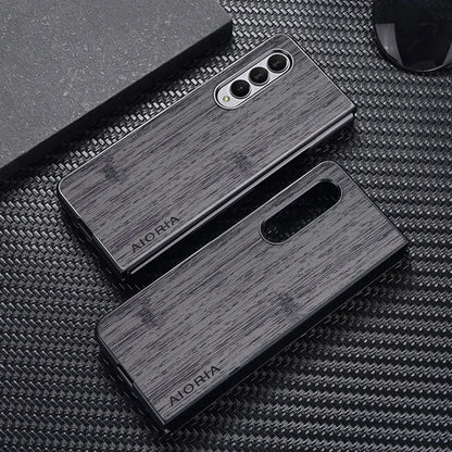 Case for Samsung Galaxy Z Fold 7 3 4 5 6 funda bamboo wood pattern Leather cover Luxury coque for galaxy z fold7 case capa
