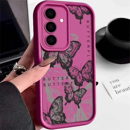 INS Retro Butterfly Silicone Case For Samsung Galaxy S25 Edge S24 S23 S22 Ultra S24 FE A55 A56 A17 A15 A16 A36 A25 5G Soft Cover