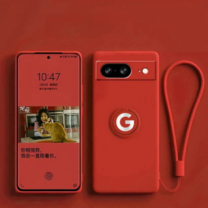 Original Liquid Silicone Rotable Ring Holder Case For Google Pixel 10 9 Pro XL 8 7 6 A Pro Wrist Strap Skin Feel Protector Cover