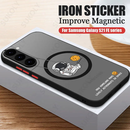 Magnetic For Magsafe Astronaut Case For Samsung Galaxy S23 S22 Ultra S22 Plus S21 S20 FE S24 Ultra Slim Hard PC Back S25 Cover