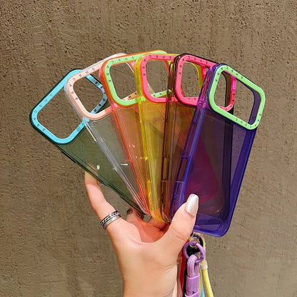 Luxury Shockproof Armor Clear Case for iPhone 17 Air 16 15 14 Plus 13 12 11 Pro Max XR XS 8 Hit Color Wrist Strap Lanyard Cover