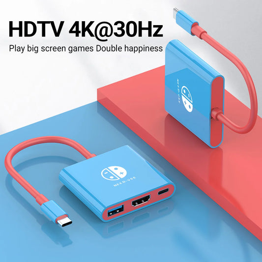 Portable 3 IN 1 4K Docking Station for Switch TYPE C Hub with HDMI USB 3.0 Perfect for Travel Gaming Compact Design Easy Setup