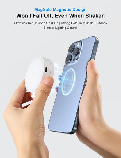 Magnetic Selfie Light Compatible with MagSafe iPhone,CRI95 700lx/0.3m Folding LED Phone Fill Ring Lighting with