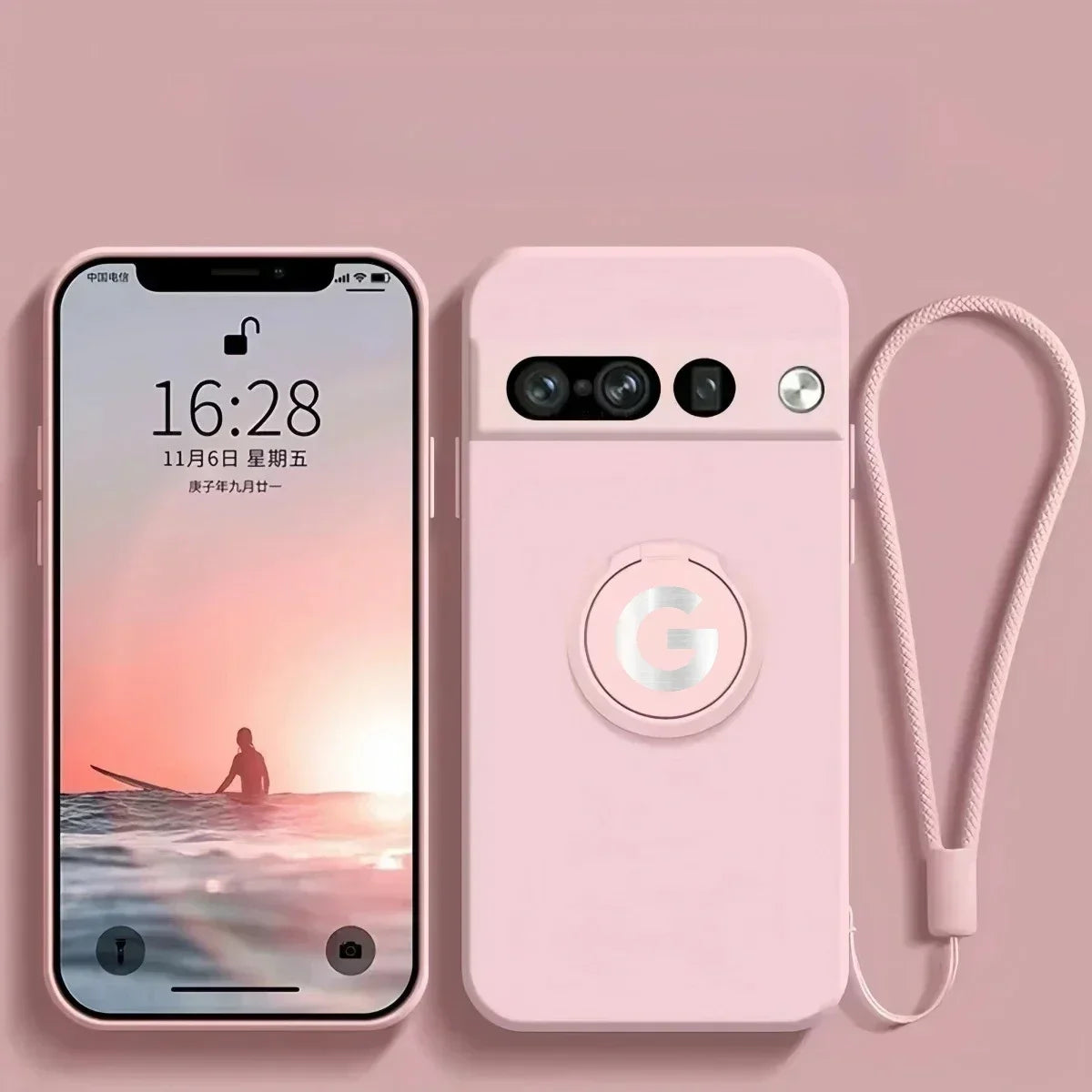 Original Liquid Silicone Rotable Ring Holder Case For Google Pixel 10 9 Pro XL 8 7 6 A Pro Wrist Strap Skin Feel Protector Cover