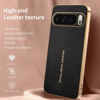 Classic Litchi Leather Magnetic Plating Frame Phone Case For Google Pixel 9 10 Pro XL 9A 6 7 8A Pro Non-slip Bumper Hard Cover