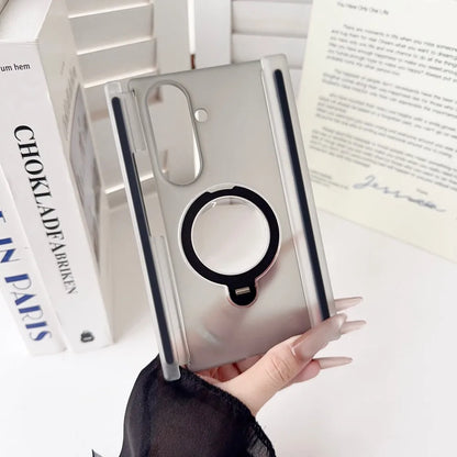 For Samsung Galaxy Z TriFold Case Hard PC Transparent Double middle hinge Ring Stand Protective Back Cover For Z TriFold Shell