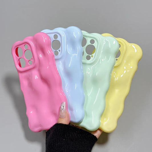 Fashion Meteorite Wave Bubble Silicone Phone Case For iPhone 16 15 Plus 14 13 12 11 Pro Max Luxury Wavy Candy Shockproof Cover