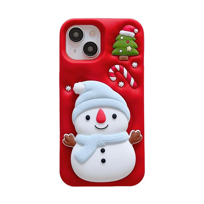 Christmas Tree Cute 3D Snowman Holder Stand Phone Case For iPhone 17 Pro Max 16 15 14 13 Air Shockproof Soft Silicone Back Cover