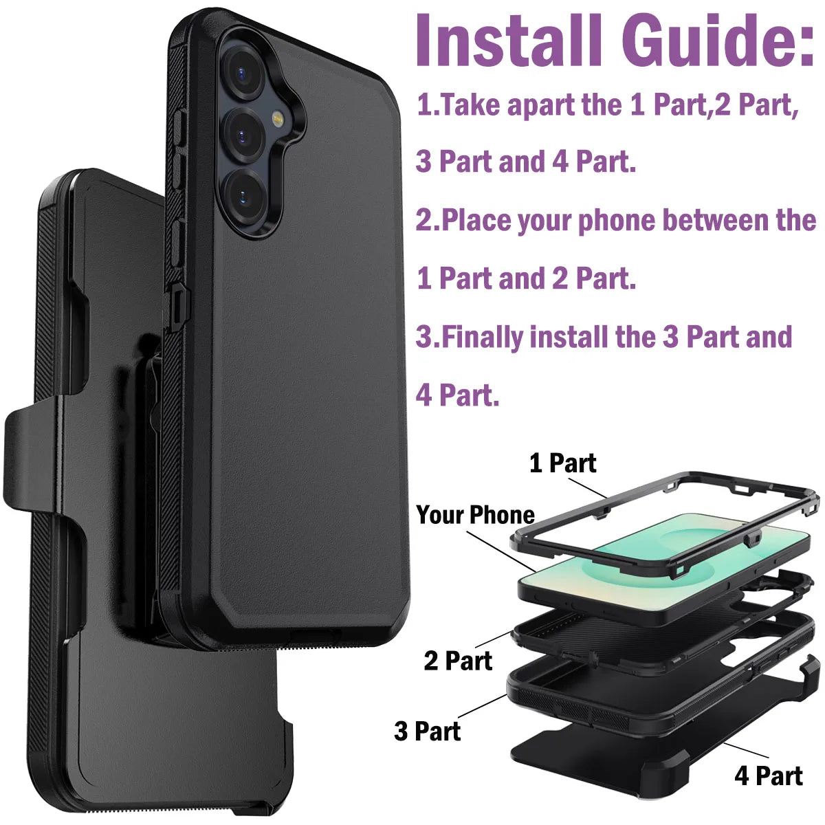 For Samsung Galaxy S25/S25 Plus/S25 Ultra/S25 FE/S25 Edge Phone Case Shockproof Heavy Duty Hybrid Rugged Cover With Belt Clip