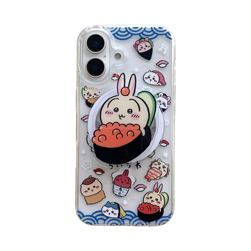 Cute Cartoon Japan Anime Chiikawa Magnetic Holder Magsafe Wireless Charge Phone Case For iPhone 16 15 14 13 12 11 Pro Max Cover