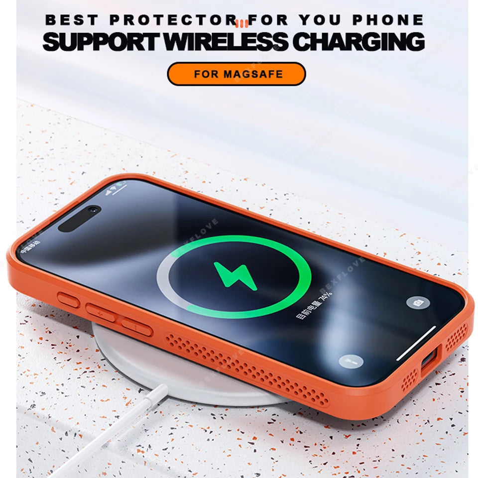 New Heat Dissipation Magnetic Phone Case for iPhone 14 15 16 Plus 11 12 13 16 Pro Max Matte Magsafe Charging Shockproof Cover