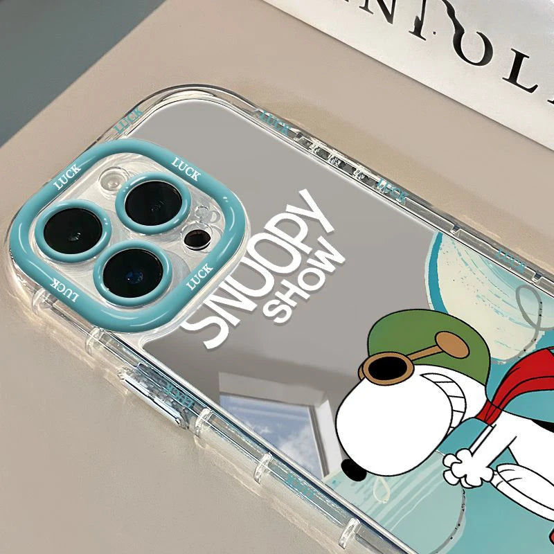 Pilot Snoopy Show Mirror Phone Case For iPhone 14 13 12 11 15 16 Pro Max Lovely Hard Shockproof Kawaii Cover