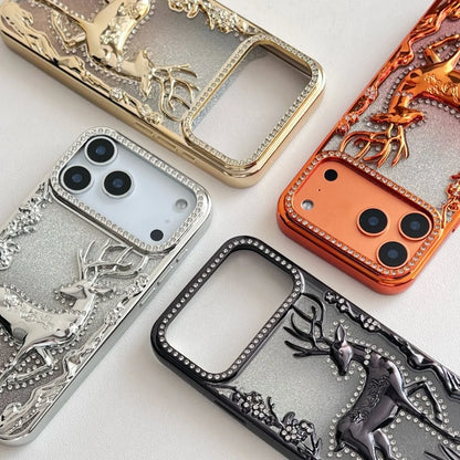 3D Deer Diamond Phone Case For iPhone 17 16 15 14 13 12 Pro Max 17pro Air Shiny Glitter Electroplated TPU Shockproof Soft Cover
