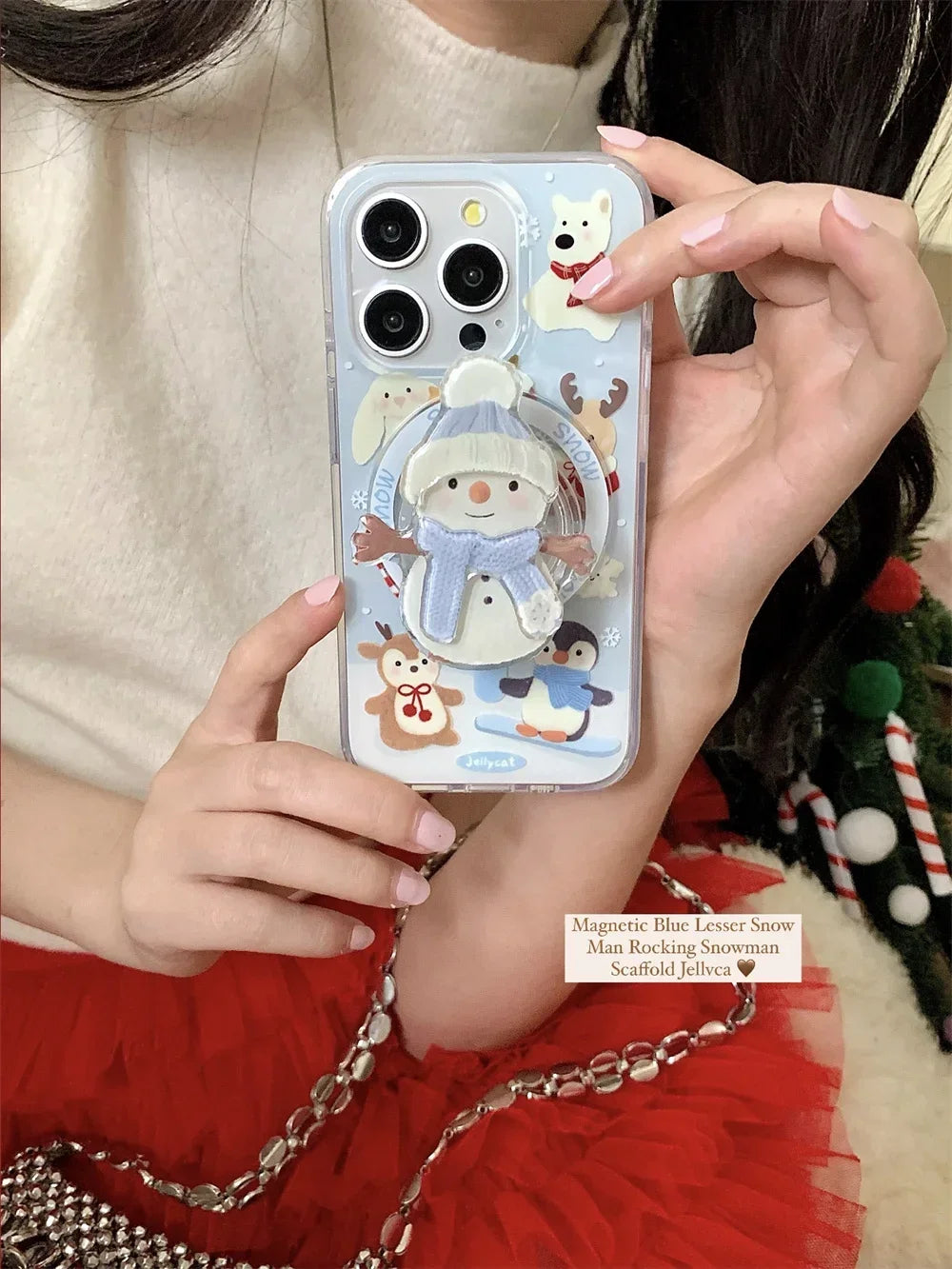 3D Cartoon  Christmas Snowman magnetic holder Phone Case for Iphone16 15 14 13 ProMax Shockproof  Soft Cute Anti-drop Back Cover