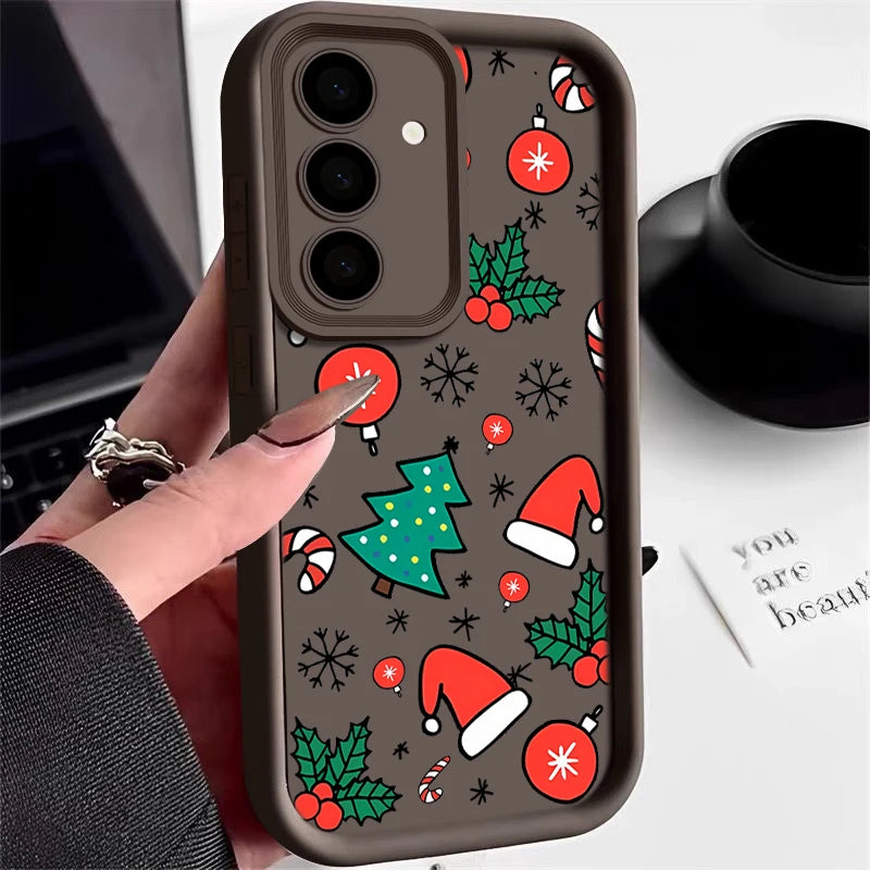 New Year Christmas Hat Case For Samsung Galaxy A55 A15 A14 A34 A35 A54 A52 A53 5G S24 Ultra FE S23 Plus Soft TPU Silicone Cover