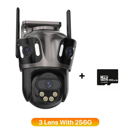 Three Screen WIFI IP Camera Outdoor 4K Dual Lens PTZ Camera Ai Human Detection IP66 Waterproof CCTV Video Security Camera iCsee