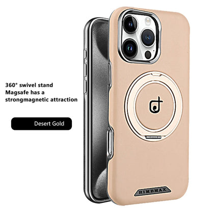 For Magsafe Magnetic 360°Rotating Car Bracket Ring Leather Phone Case For iPhone 16 Pro Max 14 11 12 13 15 Pro Max Bumper Cover