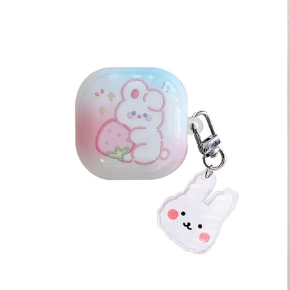 For Samsung Galaxy Buds 3 Pro/Buds FE/Buds 2 Pro/Buds 2/Buds live/Buds pro Case,Cute Cartoon Rabbit Earbuds With KeyChain Cover