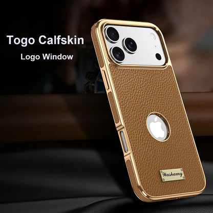 Luxury Togo Calfskin Genuine Leather Case view Window of apple logo cover For iPhone 17 16 15 14 Pro Max 17 Air Cases skin Funda