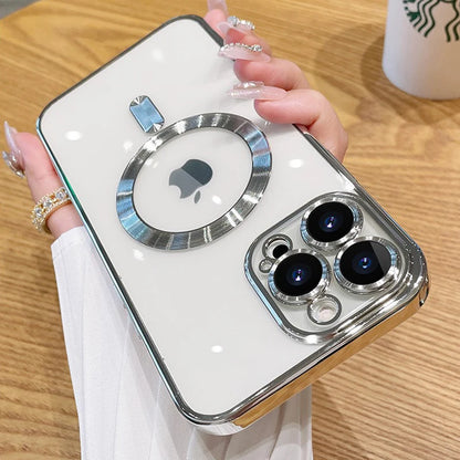 Magnetic Plating Case For iPhone 15 16 14 17 13 12 11 Pro Max Air Camera Lens Protector Glass For Magsafe Wireless Charger Cover