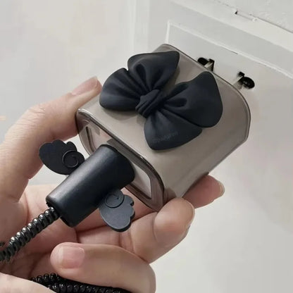 Black Love Bow 18W/20W USB Charger Protective Case Sets Cable Protector For Apple iPhone 16 15 Charging Cable Data Charger Rope