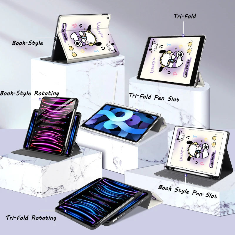 Pochacco Ipad Case for 10th Generations 10.9in Kawaii Silicone Soft Case  Pro Air3 10.5in Tablet Case Mini4 5 6 Tri-Fold Cases