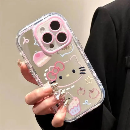 Cartoon Pink Kt Cat Phone Case Cute Mirror Highend Protective Cover Anti Fall Creative Cartoon Design Heat Dissipation New Model