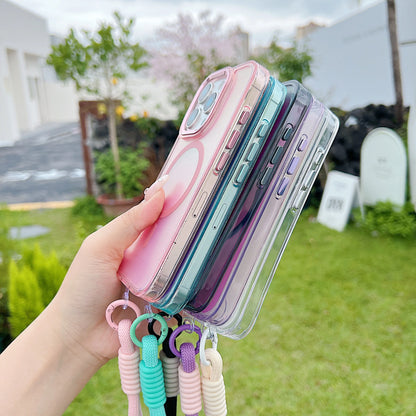 Fashion Laser Gradient Magnetic Lanyard Shockproof Case for iPhone 17 Air 16 15 14 13 11 12 Pro Max Plus E For Magsafe Cover