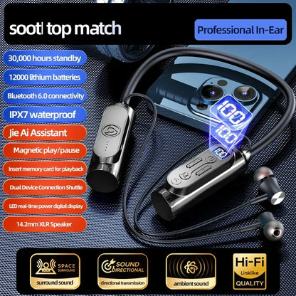 12000mAh 30000Hours Playback Wireless Bluetooth Earphones Magnetic Sports Running Headset Neckband Sport Earbuds Noise Reduction