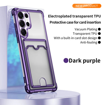 Luxury Plating Card Slot Holder Case For Samsung Galaxy S25 Edge S24 S23 Ultra S22 S21 S20 FE Clear Glitter TPU Soft Back Cover